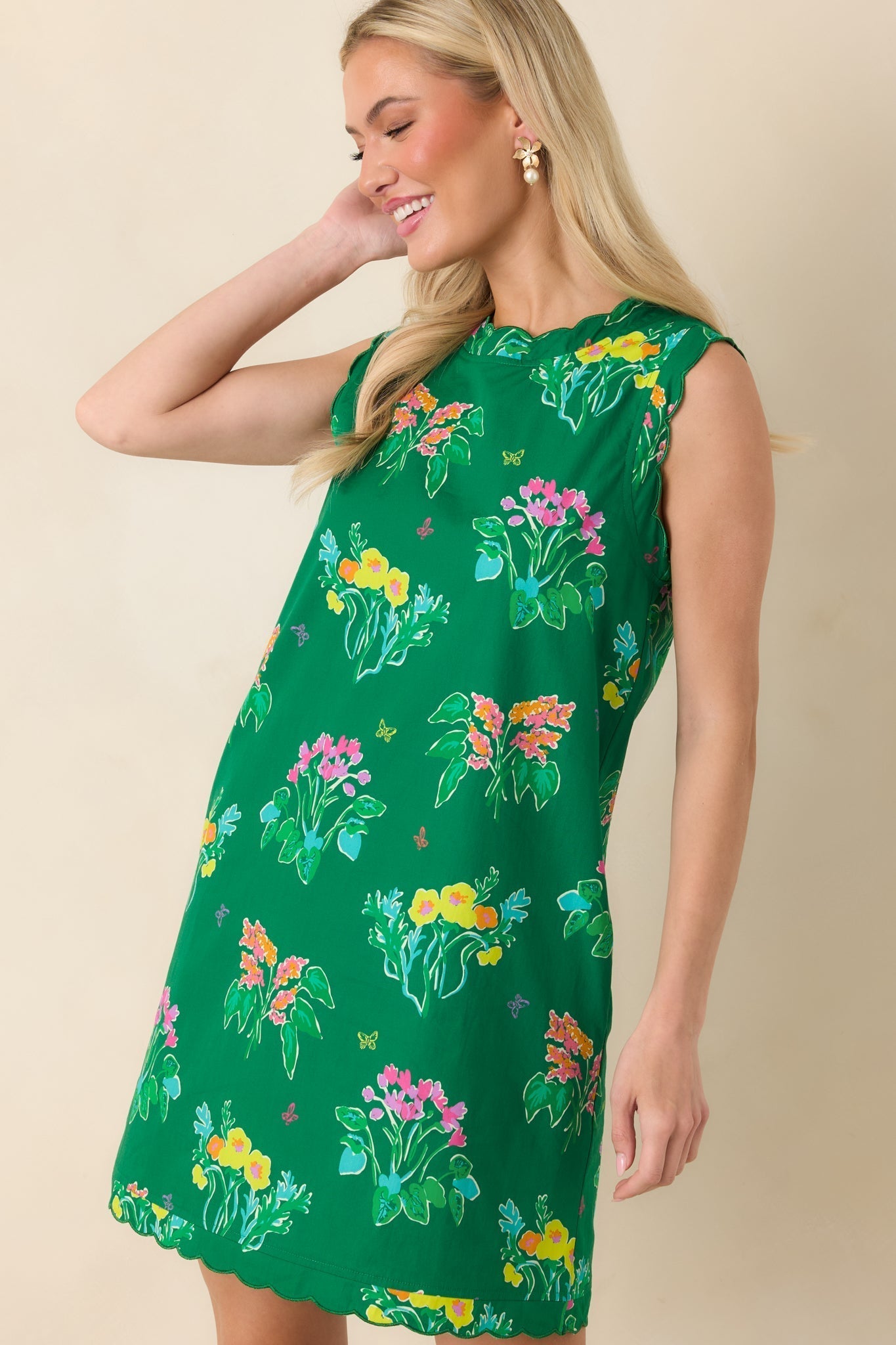 Women's Prosperina Nellie Green Multi Floral Cotton Sleeveless Mini Dress | 100% Cotton 3
