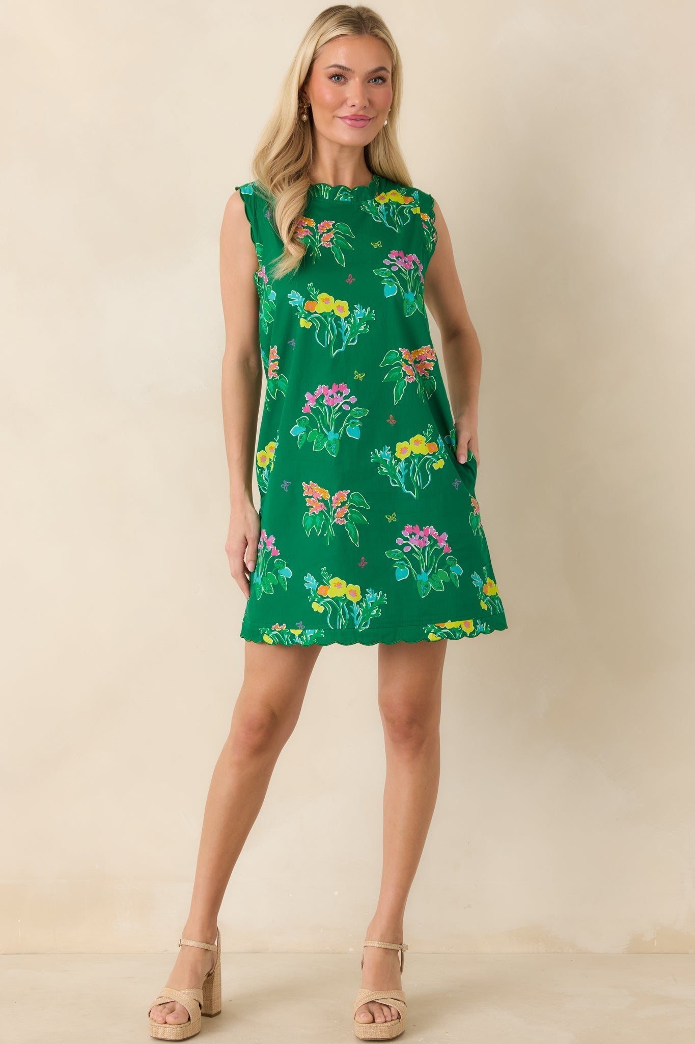 Women's Prosperina Nellie Green Multi Floral Cotton Sleeveless Mini Dress | 100% Cotton 4