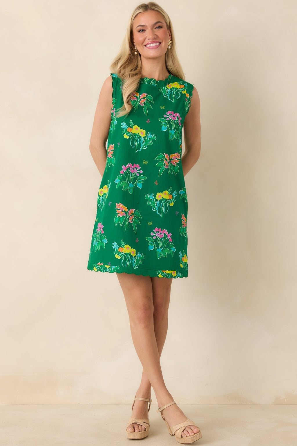 Women's Prosperina Nellie Green Multi Floral Cotton Sleeveless Mini Dress | 100% Cotton 5