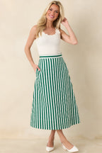 Women's Prosperina Opal Green Stripe Cotton Midi Skirt | 100% Cotton 0