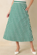 Women's Prosperina Opal Green Stripe Cotton Midi Skirt | 100% Cotton 1