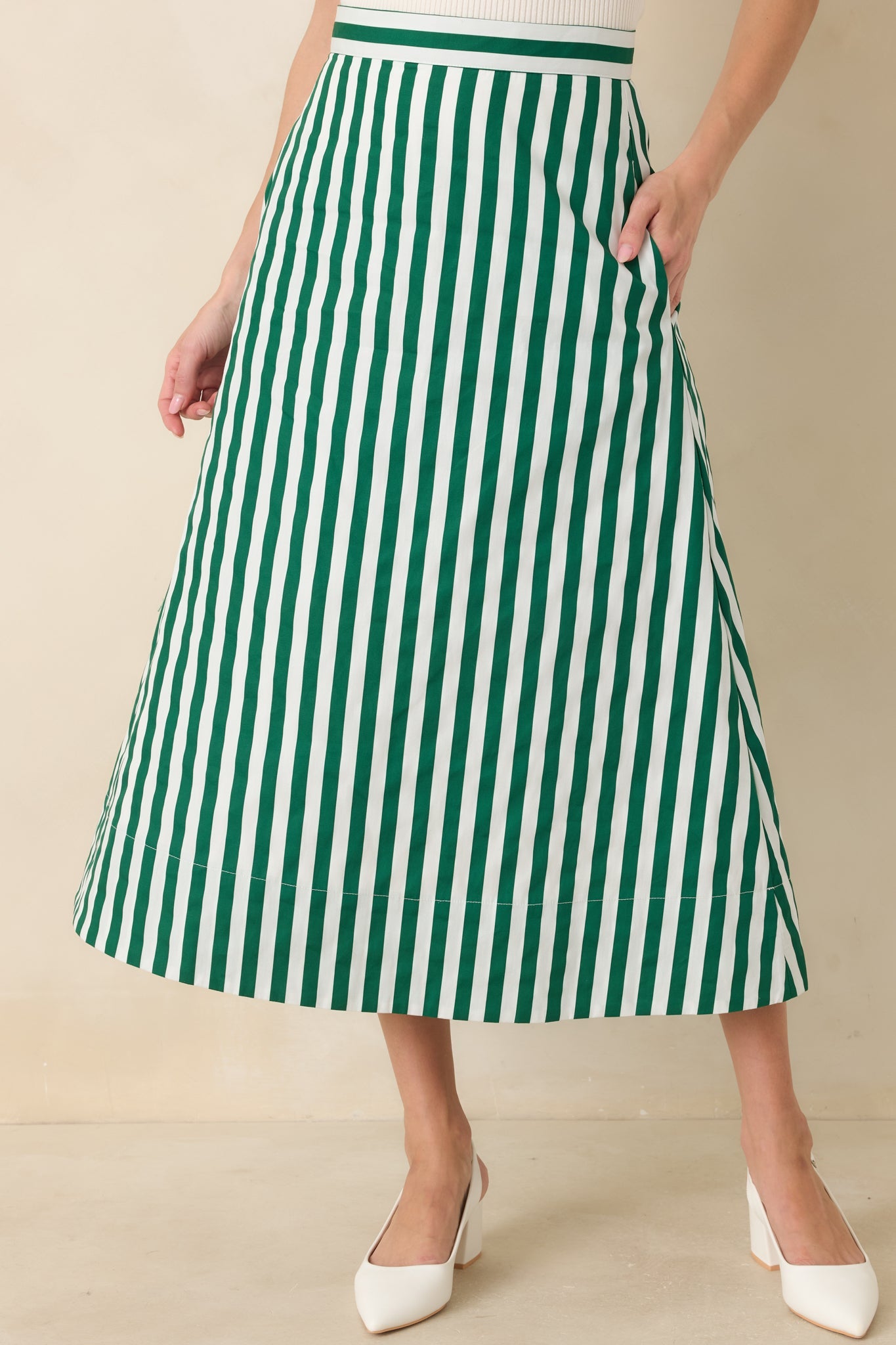 Women's Prosperina Opal Green Stripe Cotton Midi Skirt | 100% Cotton 1
