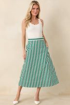 Women's Prosperina Opal Green Stripe Cotton Midi Skirt | 100% Cotton 2