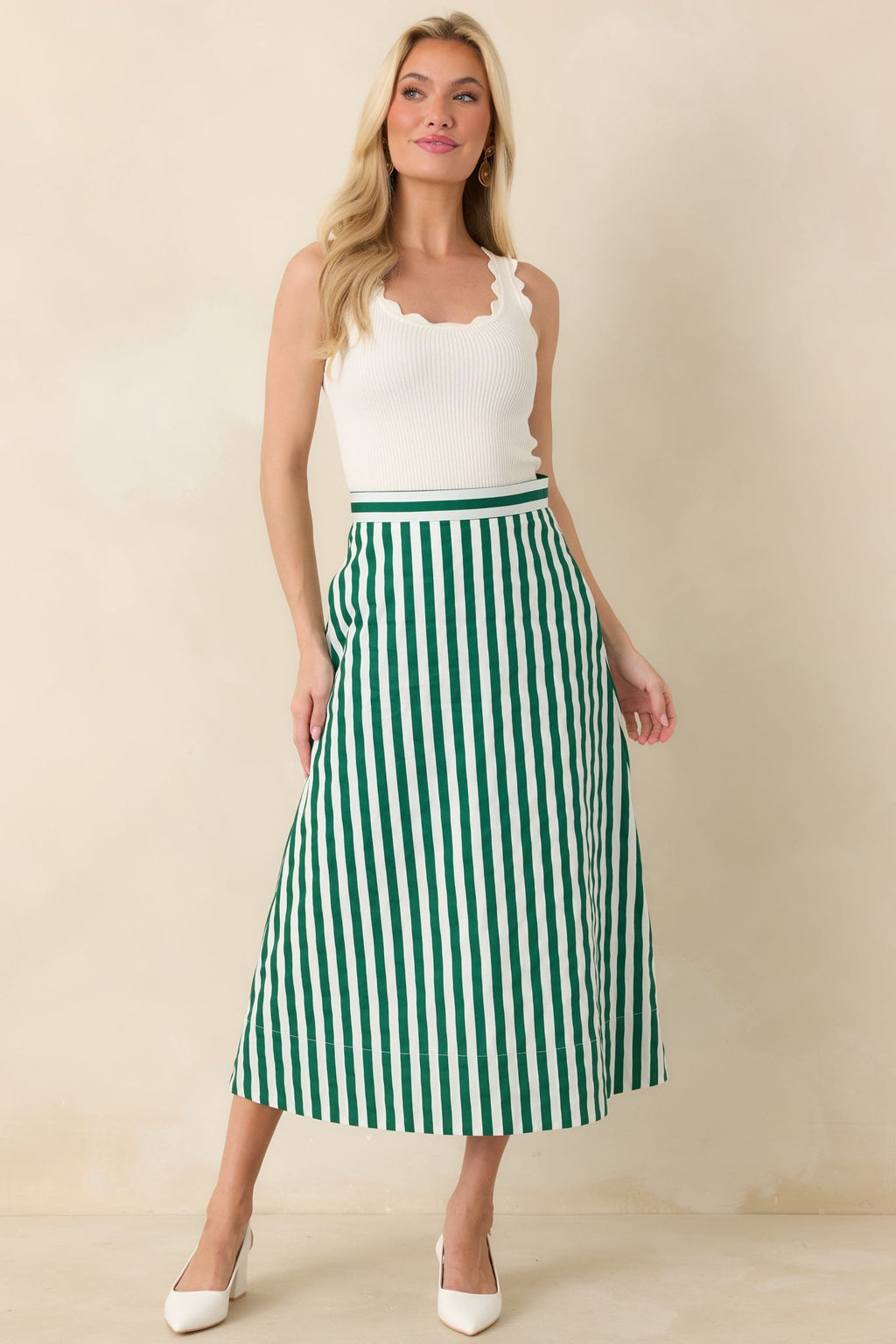 Women's Prosperina Opal Green Stripe Cotton Midi Skirt | 100% Cotton 3