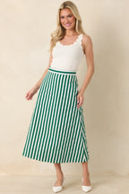 Women's Prosperina Opal Green Stripe Cotton Midi Skirt | 100% Cotton 4