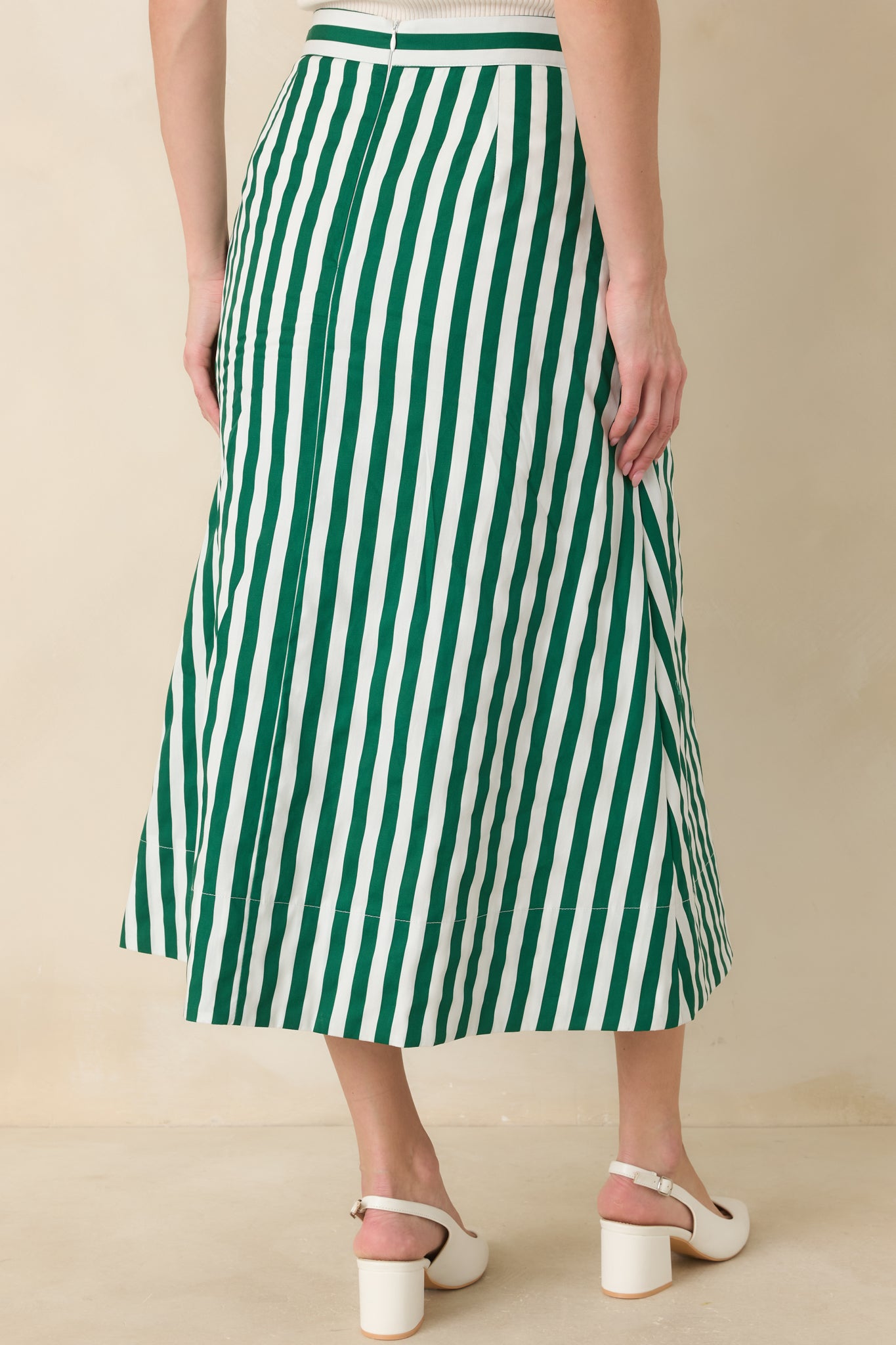 Women's Prosperina Opal Green Stripe Cotton Midi Skirt | 100% Cotton 5