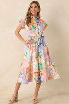 Women's Prosperina Savannah Peach Multi Floral Cotton Midi Dress | 98% Cotton & 2% Spandex 4