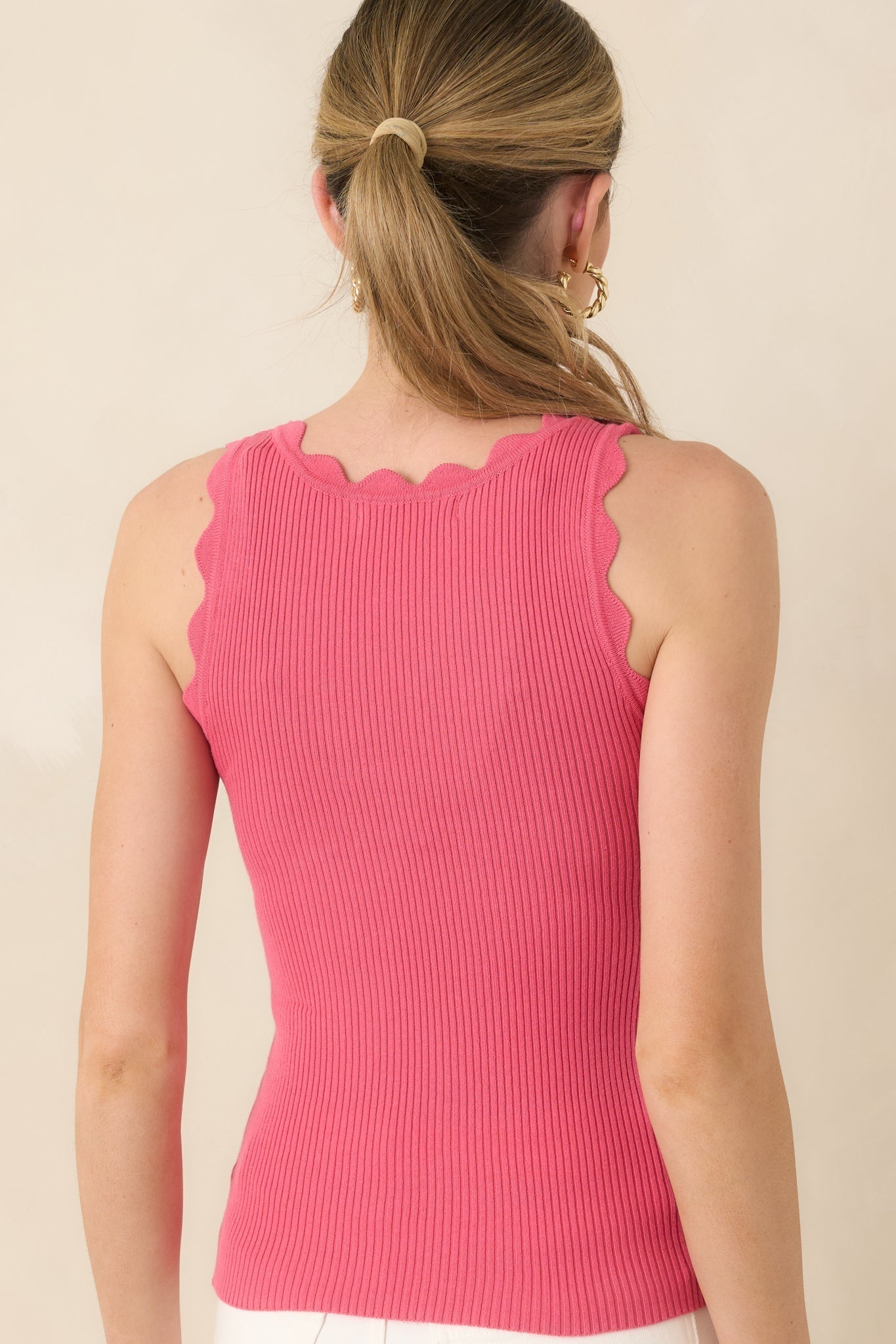 Women's Prosperina Shay Azalea Pink Scallop Cotton Tank | 100% Cotton 7