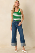 Women's Prosperina Shay Kelly Green Stripe Scallop Cotton Tank | 100% Cotton 3