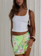 Women's Provoke Mini Skirt Green Floral | Satin floral Mini skirt 7