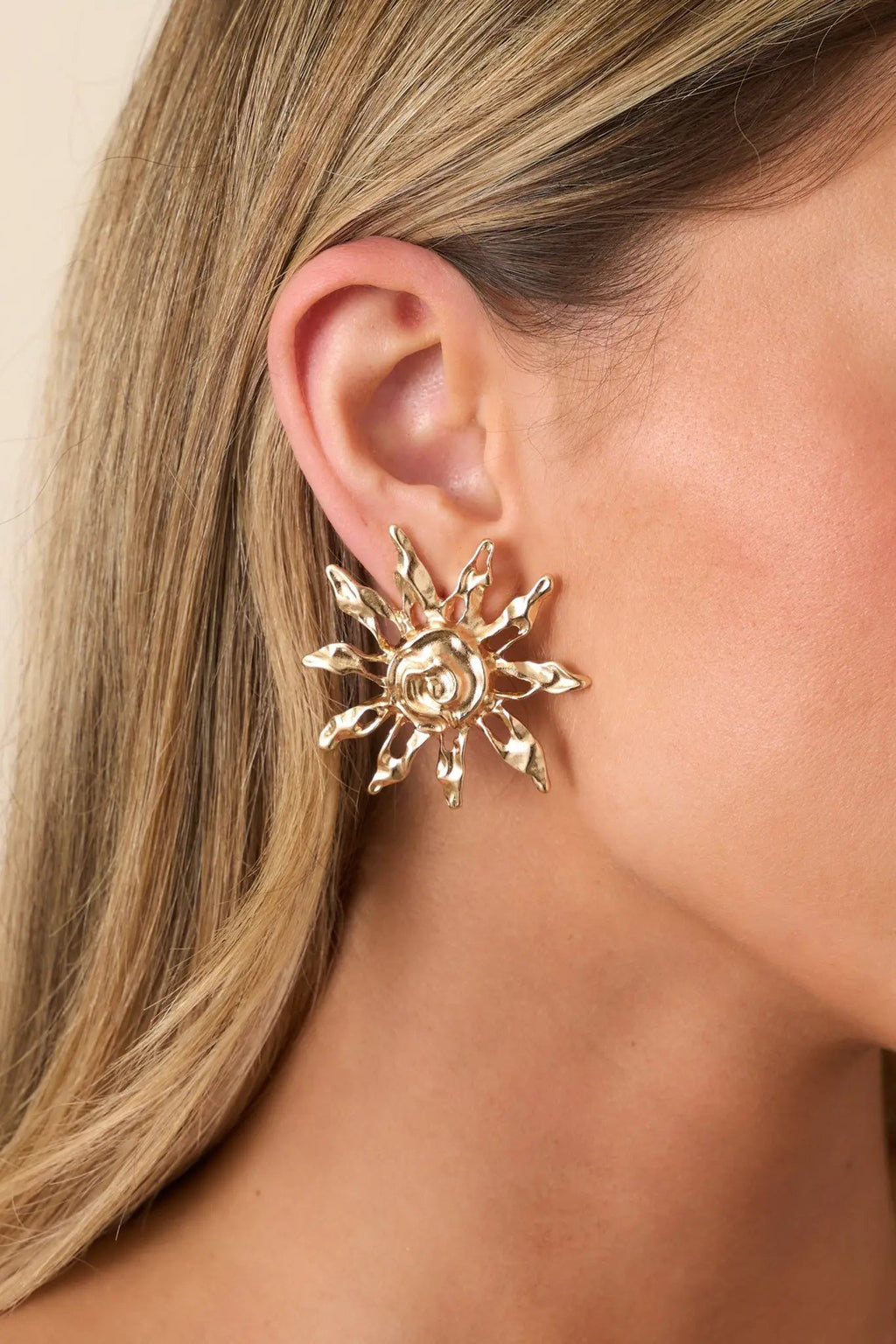 Women's Pure Sunshine Gold Textured Sun Swirl Earring | These Earrings Measure 1.75" in Length 0