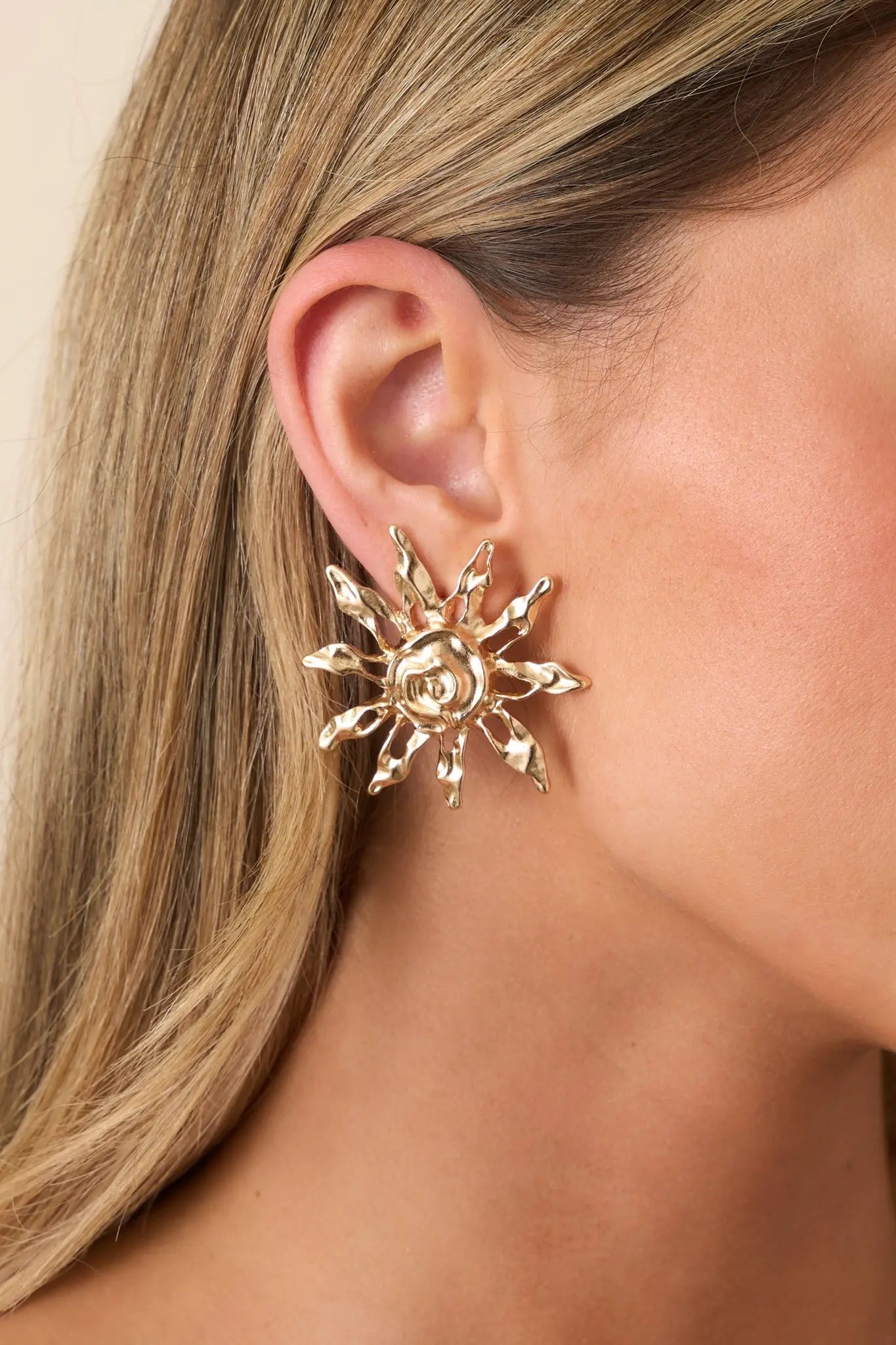 Women's Pure Sunshine Gold Textured Sun Swirl Earring | These Earrings Measure 1.75" in Length 0