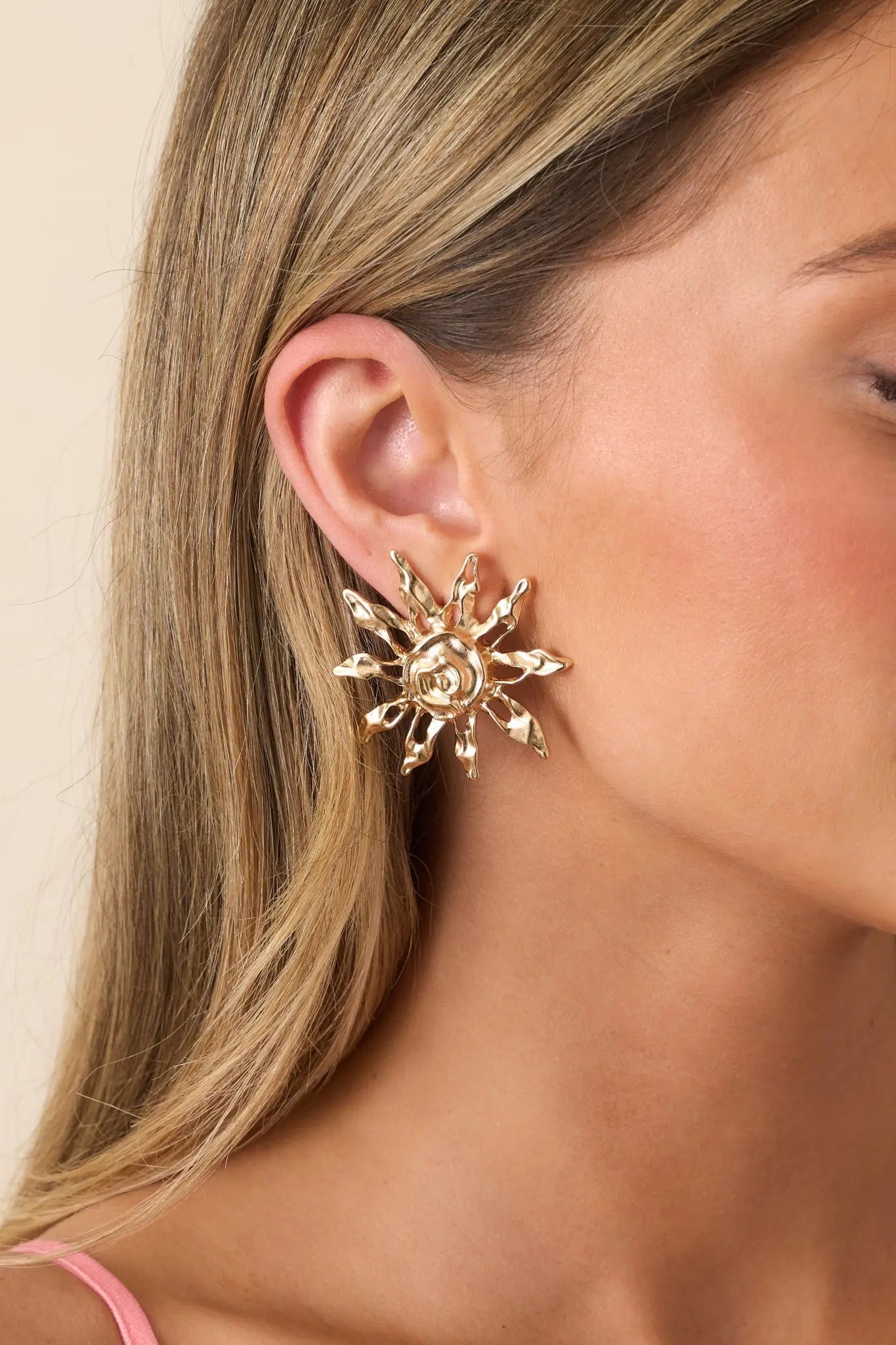 Women's Pure Sunshine Gold Textured Sun Swirl Earring | These Earrings Measure 1.75" in Length 1