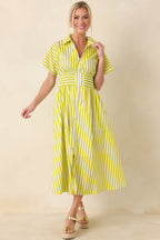 Women's Put It in Motion Chartreuse Green Stripe Cotton Midi Dress | 100% Cotton 2
