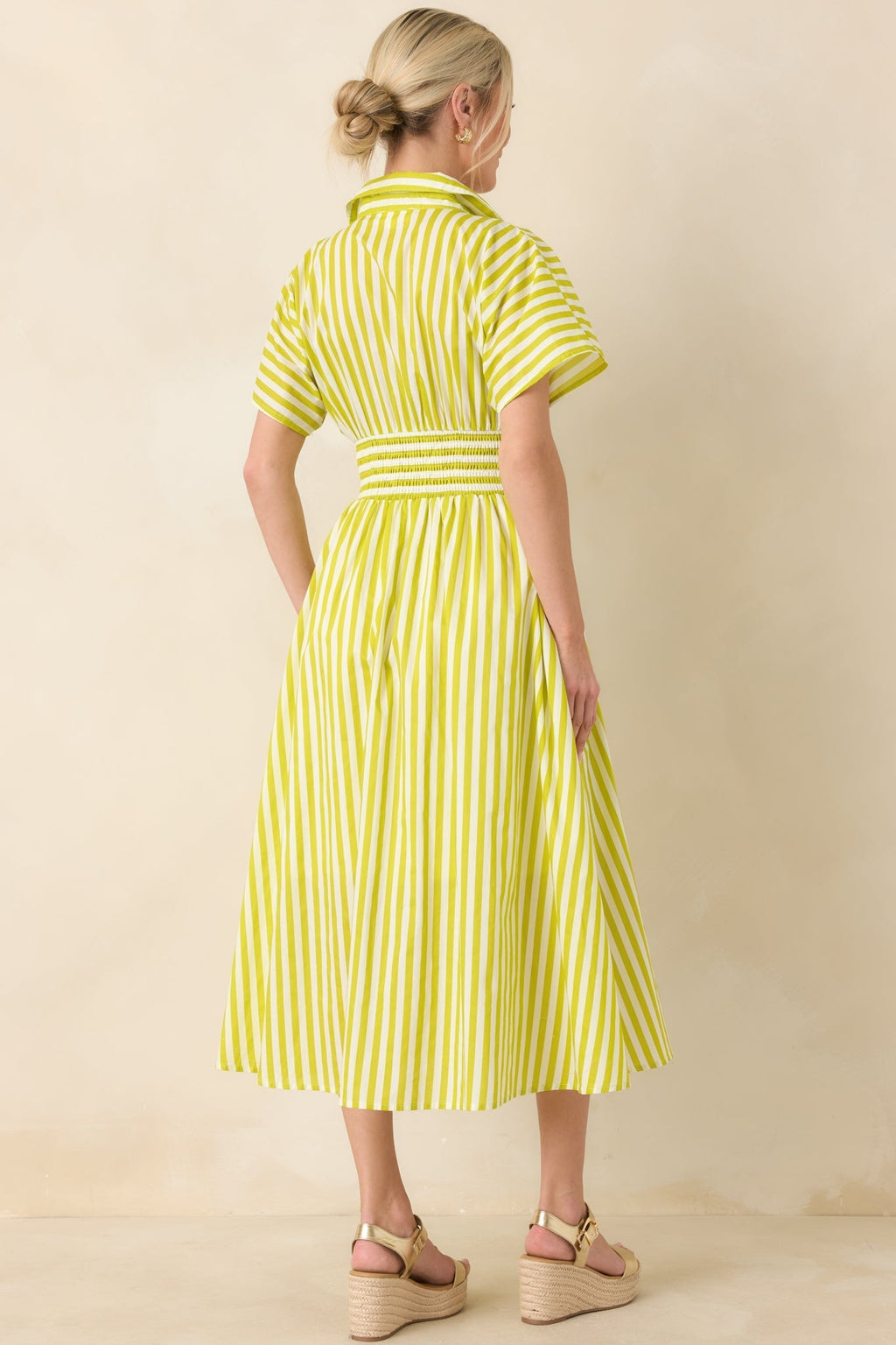 Women's Put It in Motion Chartreuse Green Stripe Cotton Midi Dress | 100% Cotton 6