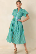 Women's Put It in Motion Light Blue & Green Stripe Cotton Midi Dress | 100% Cotton 0