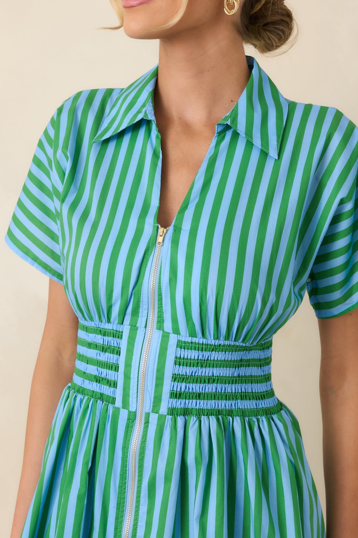Women's Put It in Motion Light Blue & Green Stripe Cotton Midi Dress | 100% Cotton 1