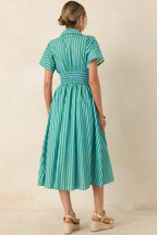 Women's Put It in Motion Light Blue & Green Stripe Cotton Midi Dress | 100% Cotton 6