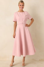 Women's Put Together Perfectly Blush Pink Belted Midi Dress | 95% Polyester & 5% Spandex 0
