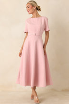 Women's Put Together Perfectly Blush Pink Belted Midi Dress | 95% Polyester & 5% Spandex 4