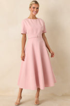 Women's Put Together Perfectly Blush Pink Belted Midi Dress | 95% Polyester & 5% Spandex 5