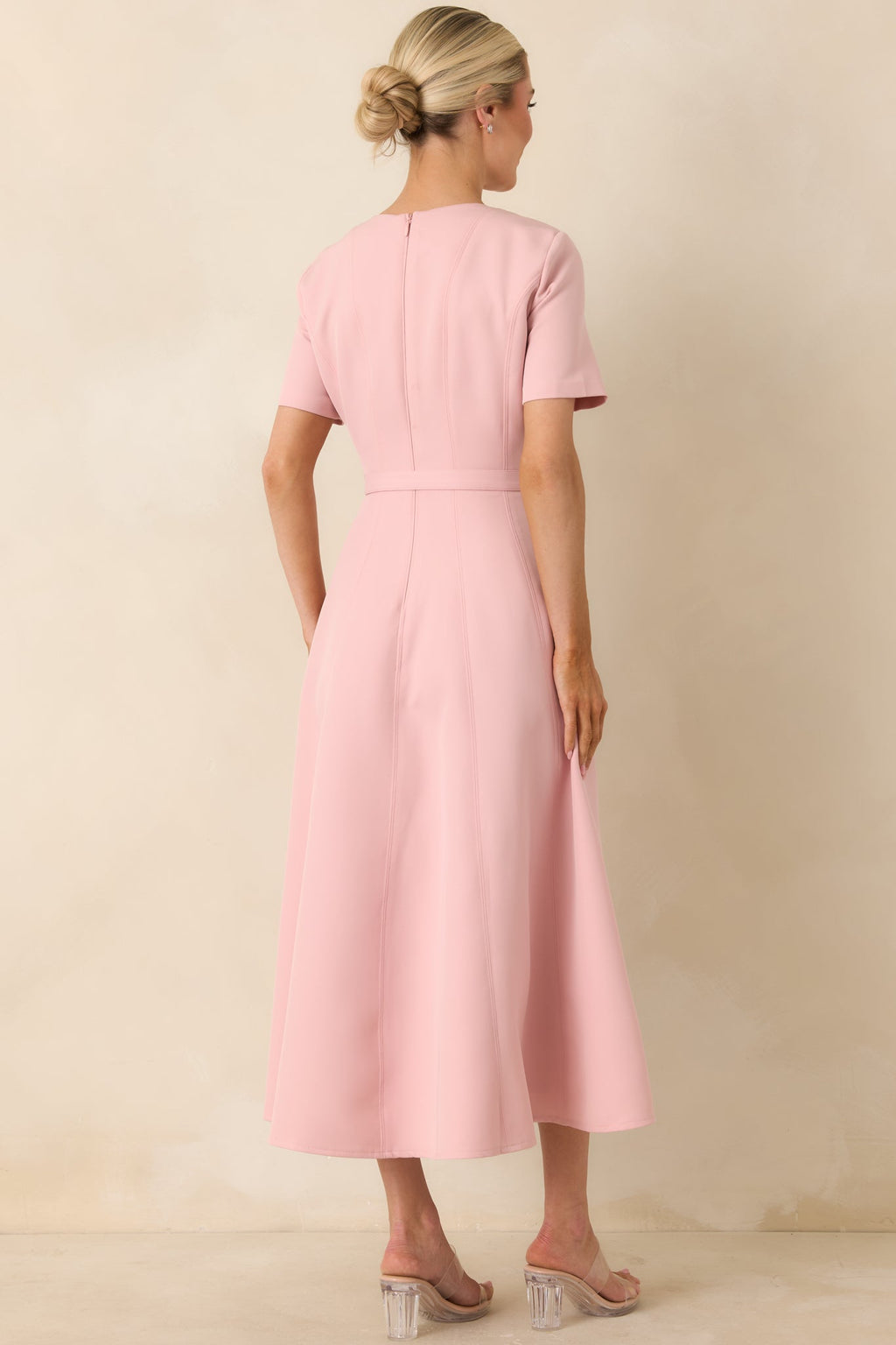 Women's Put Together Perfectly Blush Pink Belted Midi Dress | 95% Polyester & 5% Spandex 6