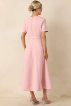 Women's Put Together Perfectly Blush Pink Belted Midi Dress | 95% Polyester & 5% Spandex 6
