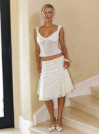 Women's Quani Lace Midi Skirt Cream | Lace midi skirt with mesh pleating detail 0