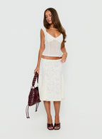 Women's Quani Lace Midi Skirt Cream | Lace midi skirt with mesh pleating detail 1