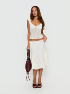 Women's Quani Lace Midi Skirt Cream | Lace midi skirt with mesh pleating detail 2