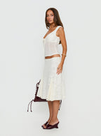 Women's Quani Lace Midi Skirt Cream | Lace midi skirt with mesh pleating detail 3
