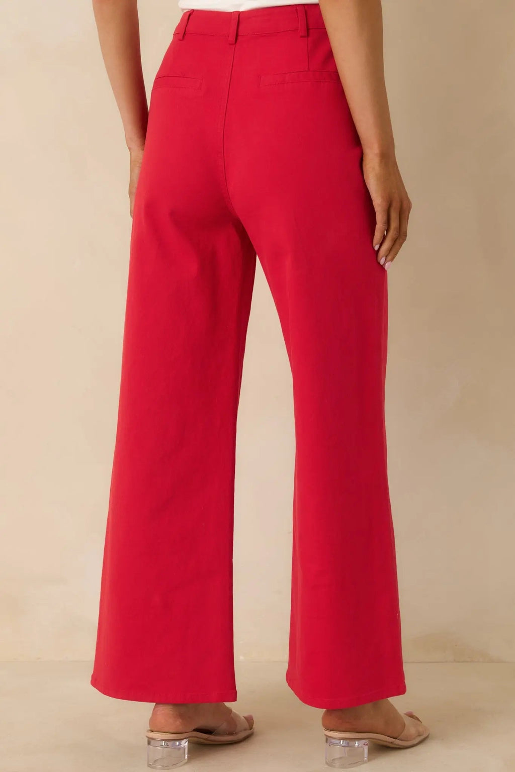 Women's Quiet Confidence Red Cotton Patch Pocket Wide Leg Pants | 97% Cotton & 3% Spandex 4