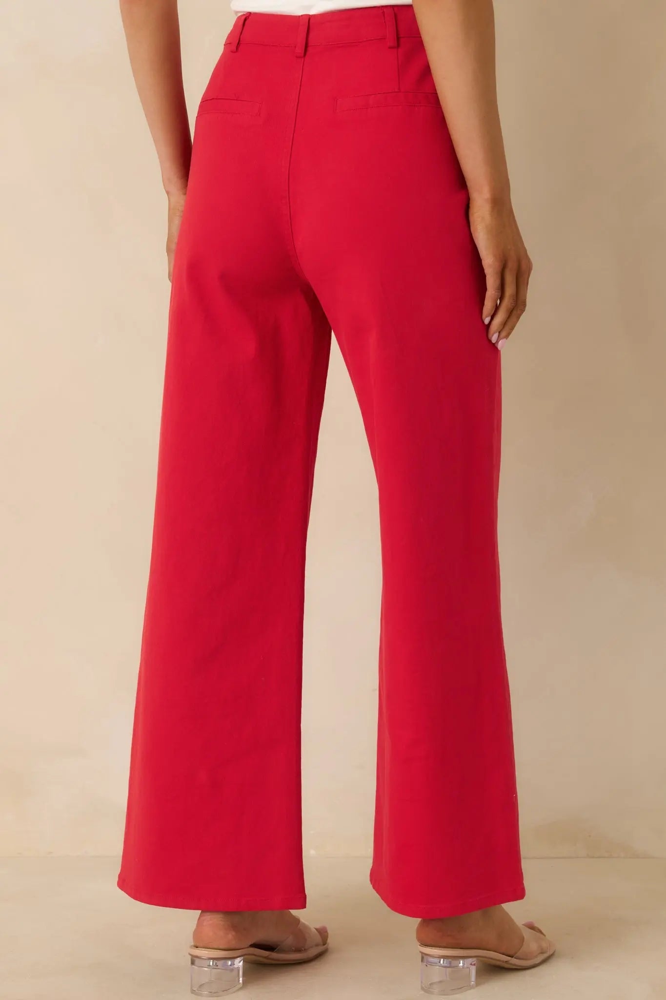 Women's Quiet Confidence Red Cotton Patch Pocket Wide Leg Pants | 97% Cotton & 3% Spandex 4