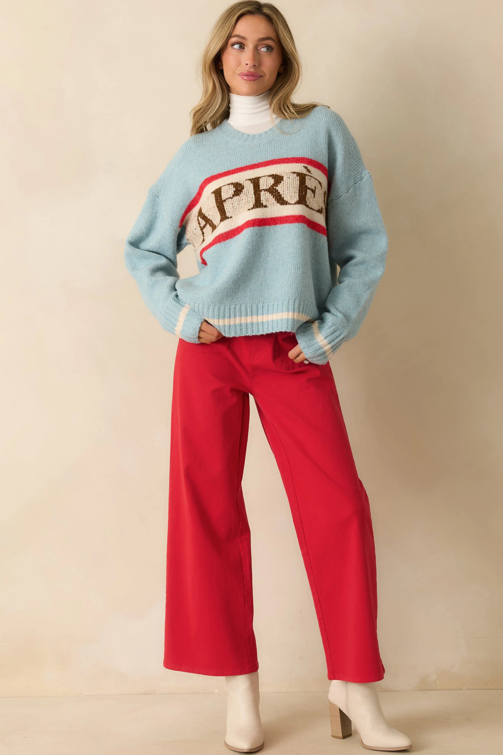 Women's Quiet Confidence Red Cotton Patch Pocket Wide Leg Pants | 97% Cotton & 3% Spandex 5