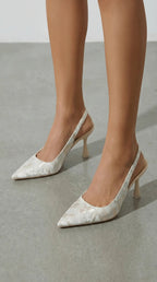 Women's Rachel Collection | Wedding Shoes for Bride - Lace Heeled Sandals with Floral Design for Elegant Occasions | Ele 1
