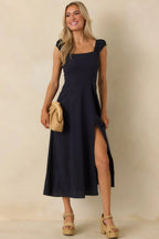 Women's Radiant Reverie Navy Midi Dress | 70% Linen 2