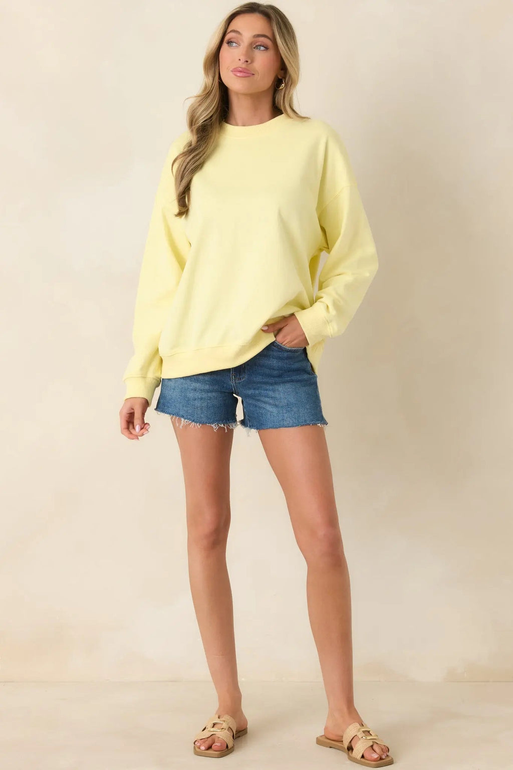 Women's Radiant Vibes Yellow Crewneck Sweatshirt | 81% Cotton & 19% Polyester 3