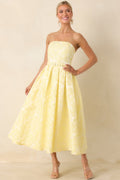 Women's Radiating Joy Yellow Floral Jacquard Strapless Midi Dress | 100% Polyester 0