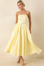 Women's Radiating Joy Yellow Floral Jacquard Strapless Midi Dress | 100% Polyester 3