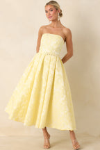 Women's Radiating Joy Yellow Floral Jacquard Strapless Midi Dress | 100% Polyester 5