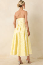 Women's Radiating Joy Yellow Floral Jacquard Strapless Midi Dress | 100% Polyester 6