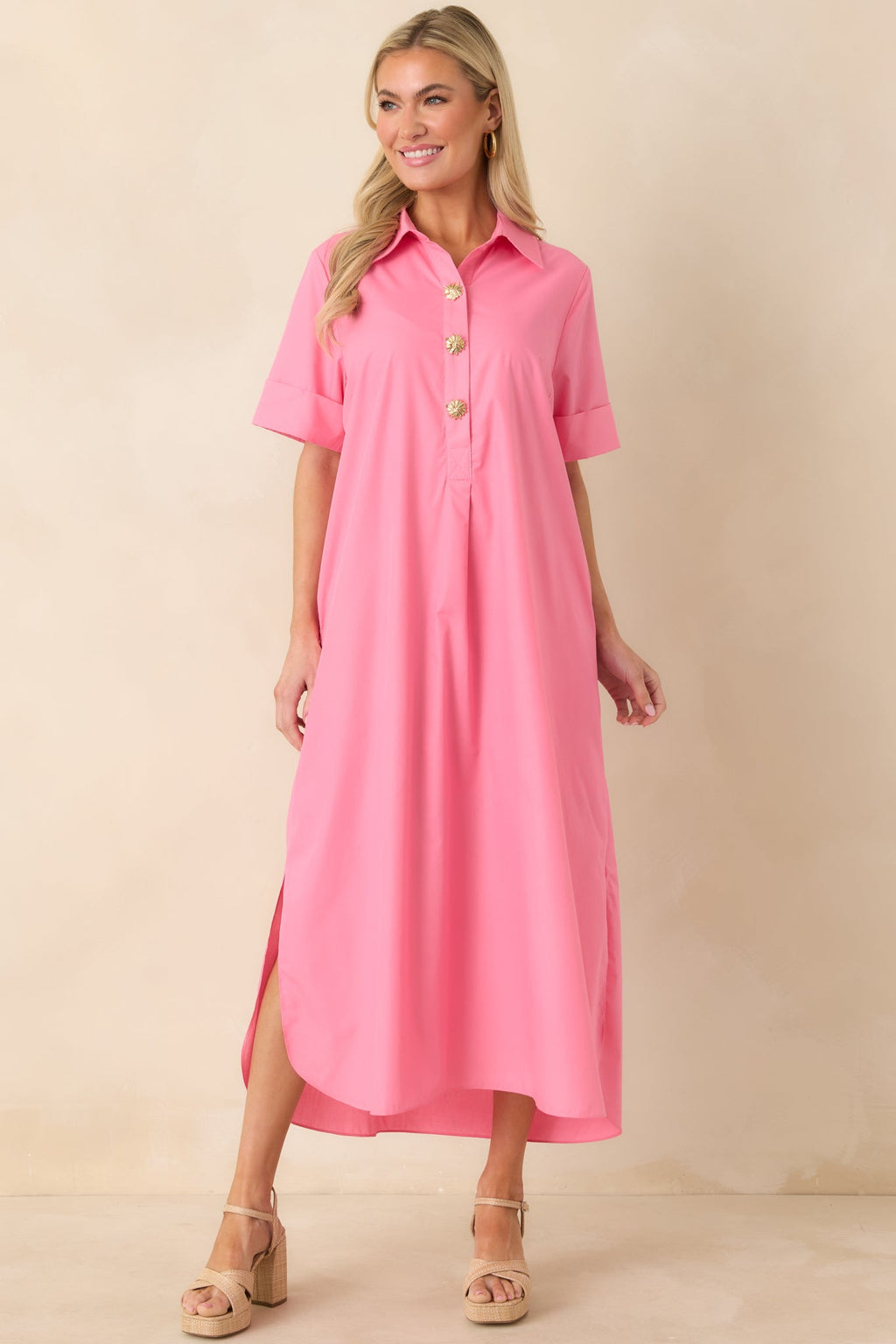 Women's Read The Signs Pink Short Sleeve Maxi Dress | 80% Polyester & 20% Cotton 0