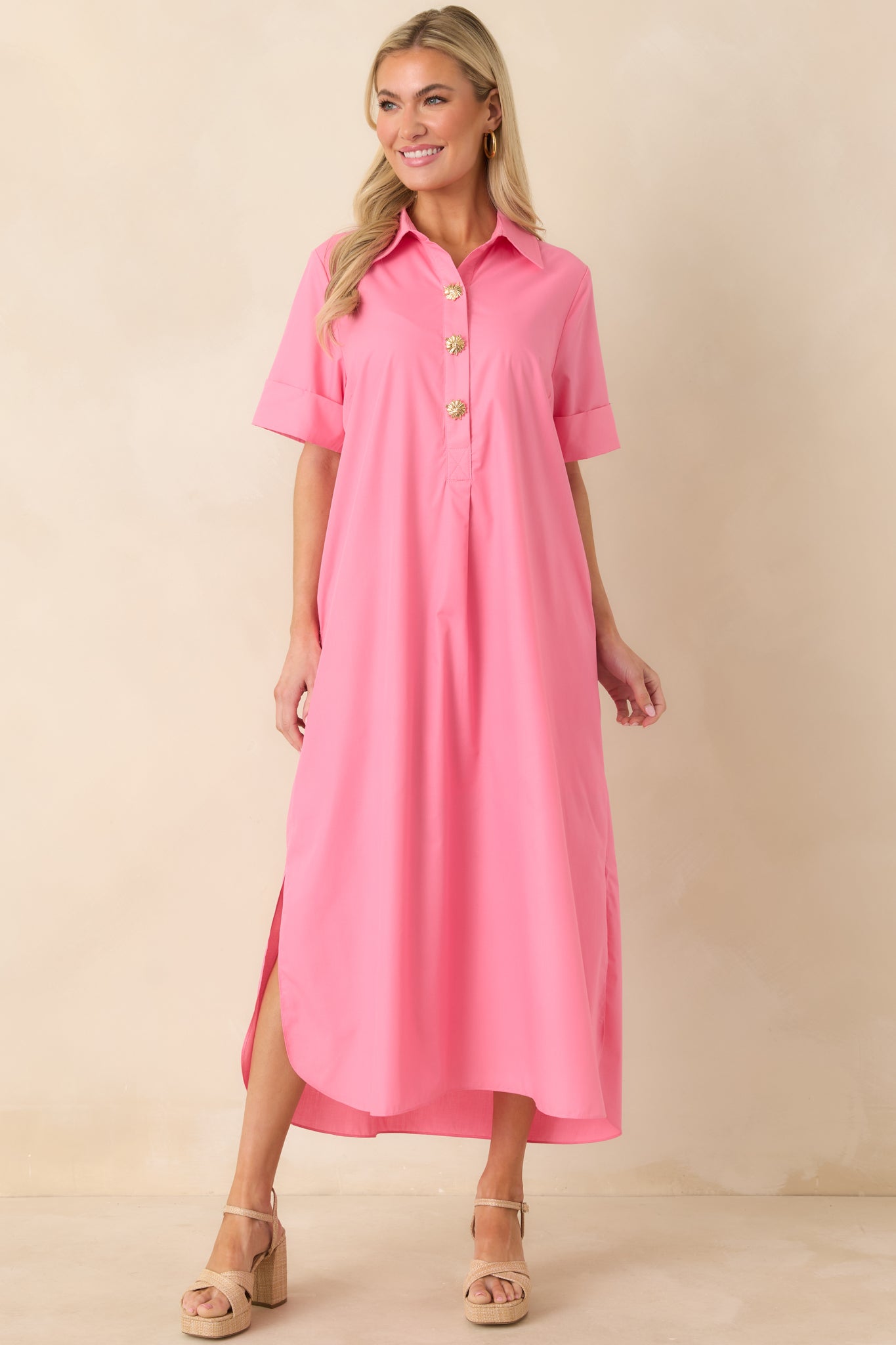Women's Read The Signs Pink Short Sleeve Maxi Dress | 80% Polyester & 20% Cotton 0