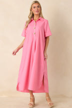 Women's Read The Signs Pink Short Sleeve Maxi Dress | 80% Polyester & 20% Cotton 2