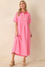 Women's Read The Signs Pink Short Sleeve Maxi Dress | 80% Polyester & 20% Cotton 3