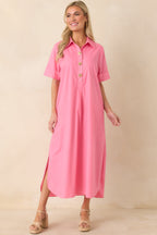 Women's Read The Signs Pink Short Sleeve Maxi Dress | 80% Polyester & 20% Cotton 4