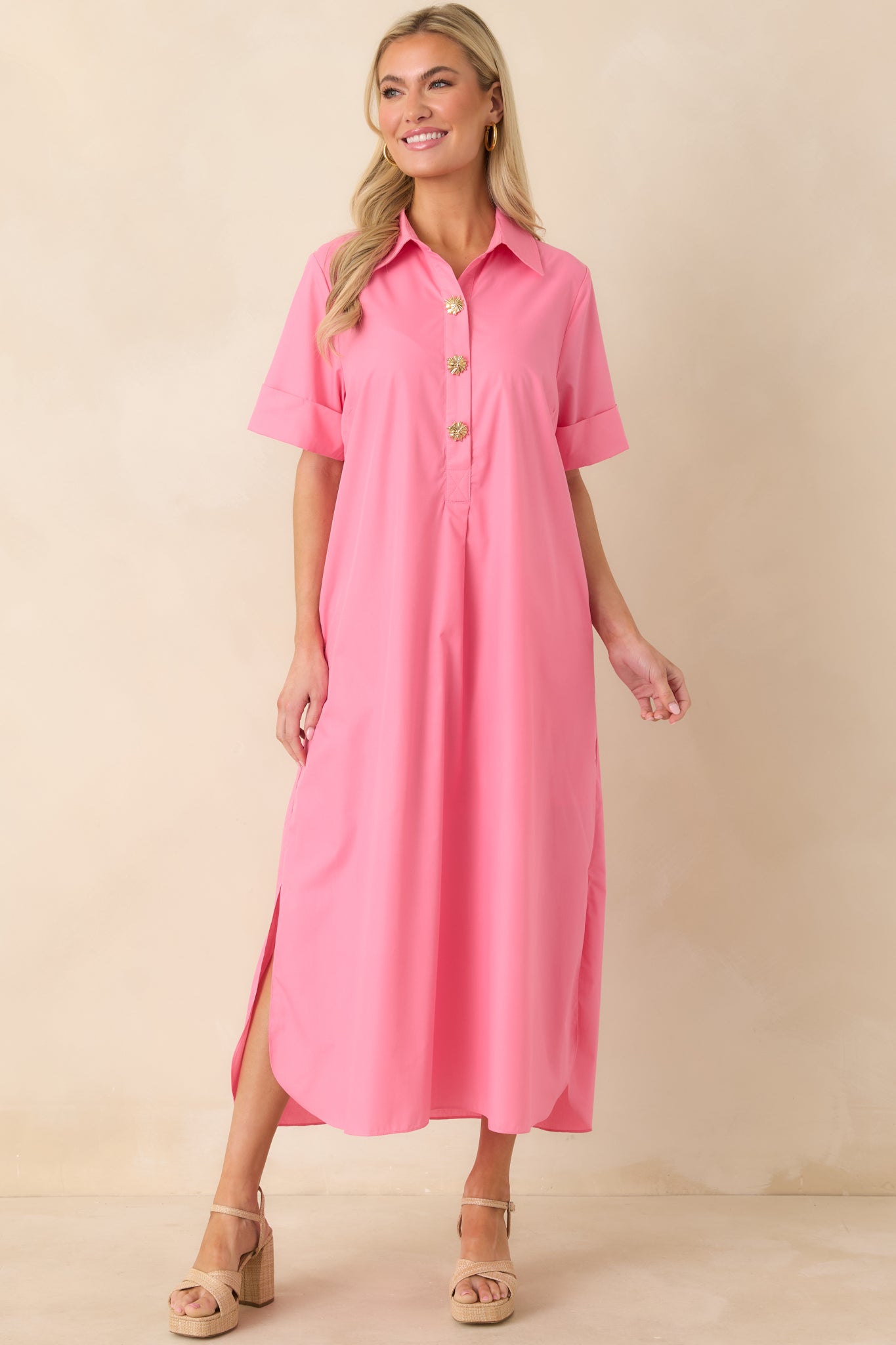 Women's Read The Signs Pink Short Sleeve Maxi Dress | 80% Polyester & 20% Cotton 4