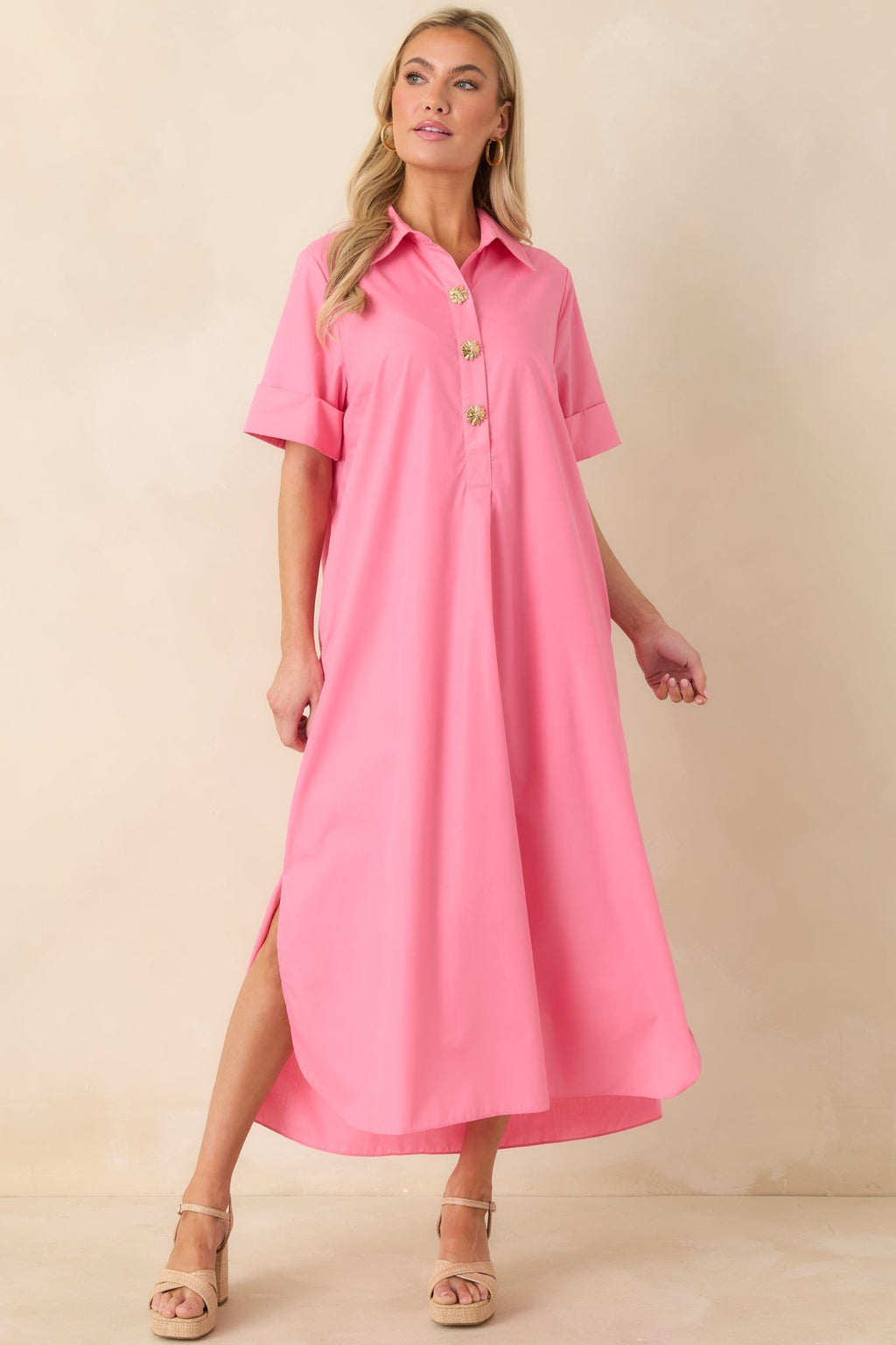 Women's Read The Signs Pink Short Sleeve Maxi Dress | 80% Polyester & 20% Cotton 5