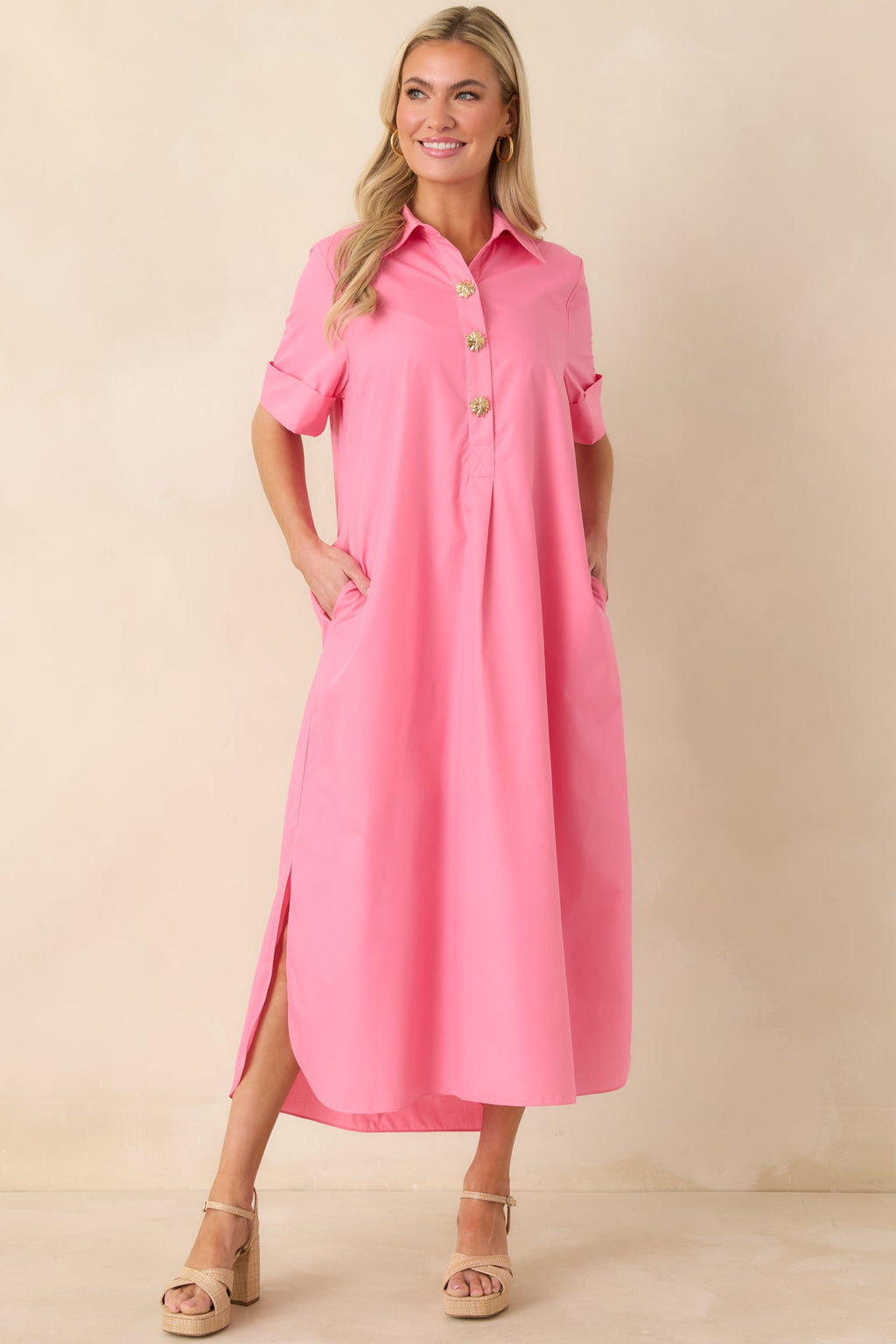 Women's Read The Signs Pink Short Sleeve Maxi Dress | 80% Polyester & 20% Cotton 6