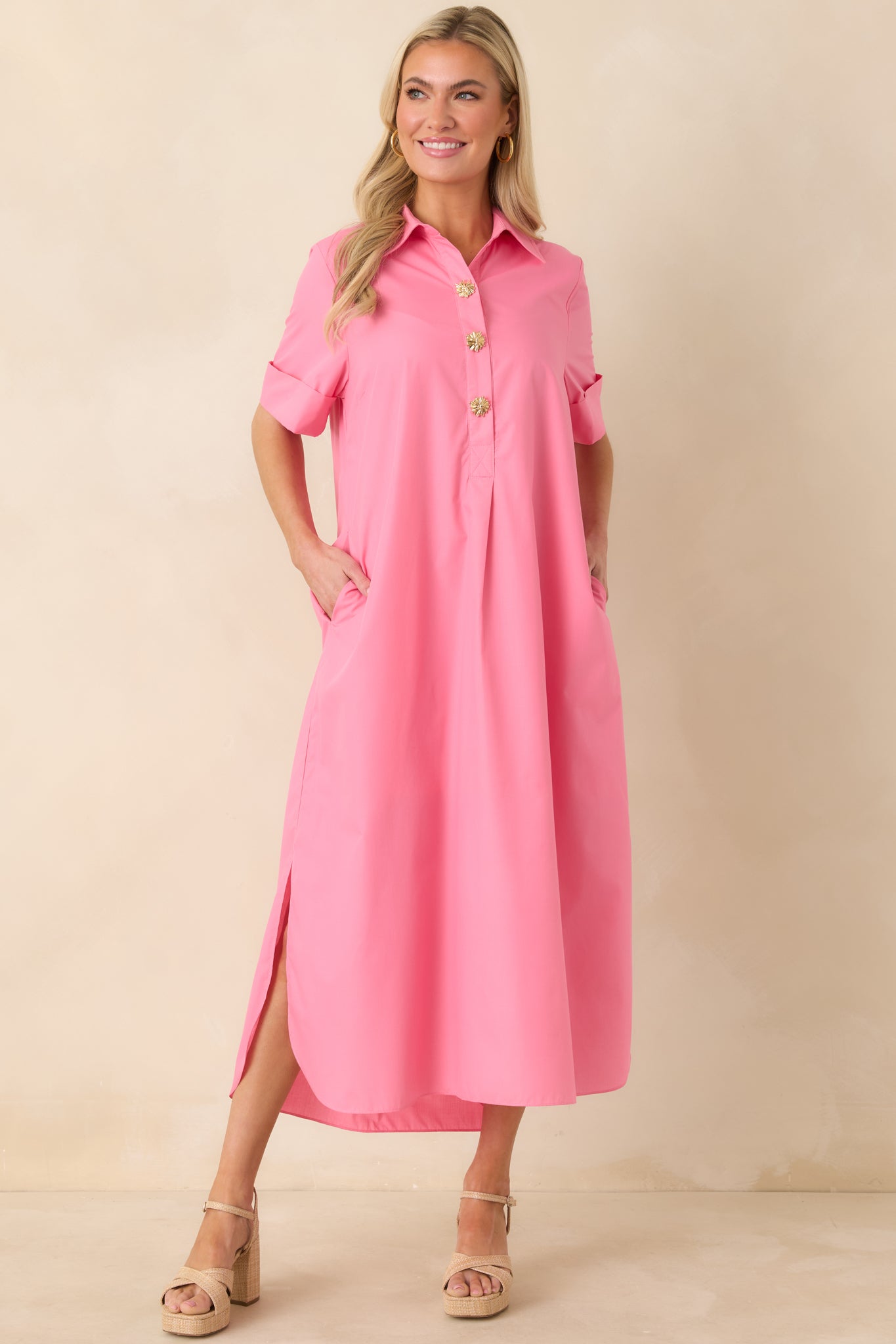 Women's Read The Signs Pink Short Sleeve Maxi Dress | 80% Polyester & 20% Cotton 6